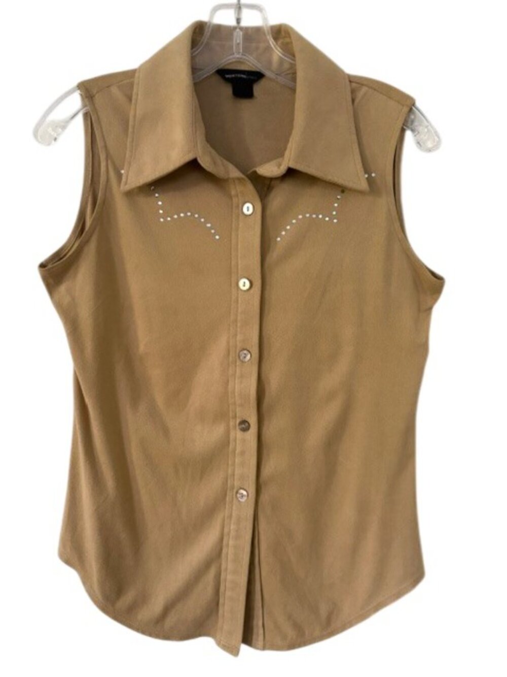 Western Ethics Tan/Biege Sleeveless Shirt Western Bling Rhinestones M